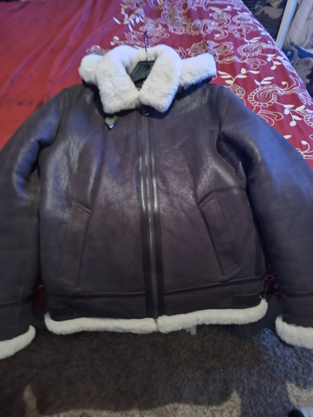 Authentic With Certification, Men's Brown Hooded Military Aviator Shearling Coat